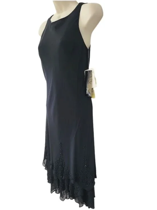 JONES NEW YORK Black Island Breezes 100% Silk Sequined Dress - Women's 4 - Picture 4 of 10